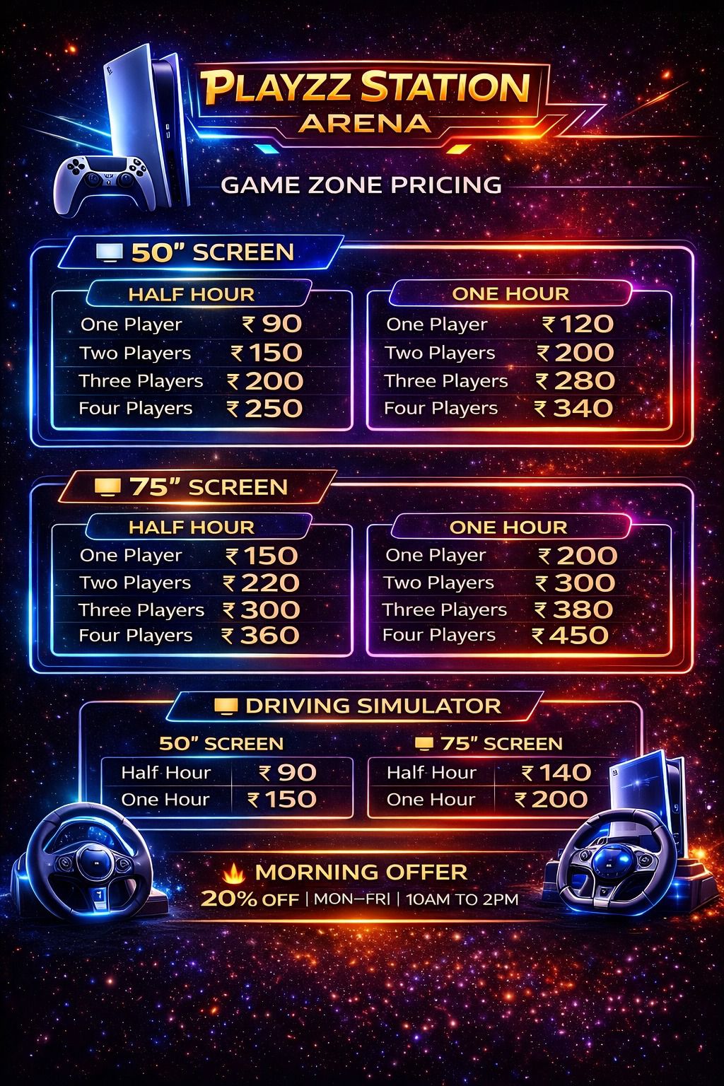 Game Zone Pricing Chart
